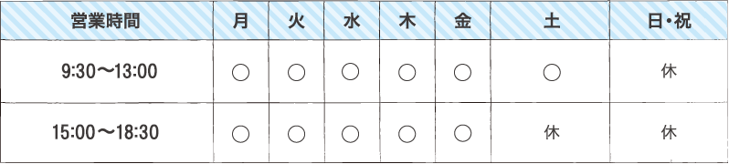 営業時間 9:30~13:00 16:00~18:30